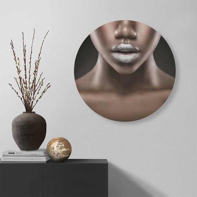 Wandcirkel muur Zilveren Lippen Van Een Afrikaanse Vrouw