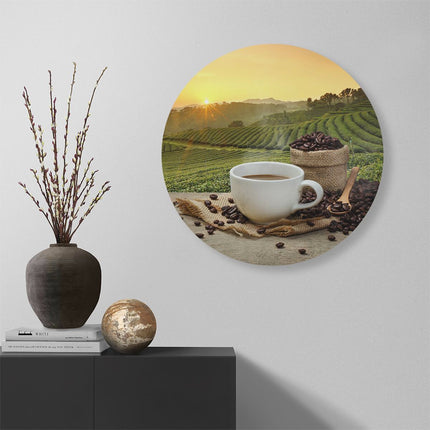 Wandcirkel muur Kopje Koffie Op Een Plantage Achtergrond6
