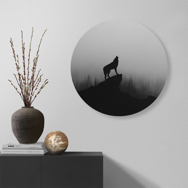 Wandcirkel muur Silhouet Van Een Huilende Wolf - Abstract