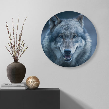 Wandcirkel muur Wolvenkop Met Blauwe Ogen - Wolf