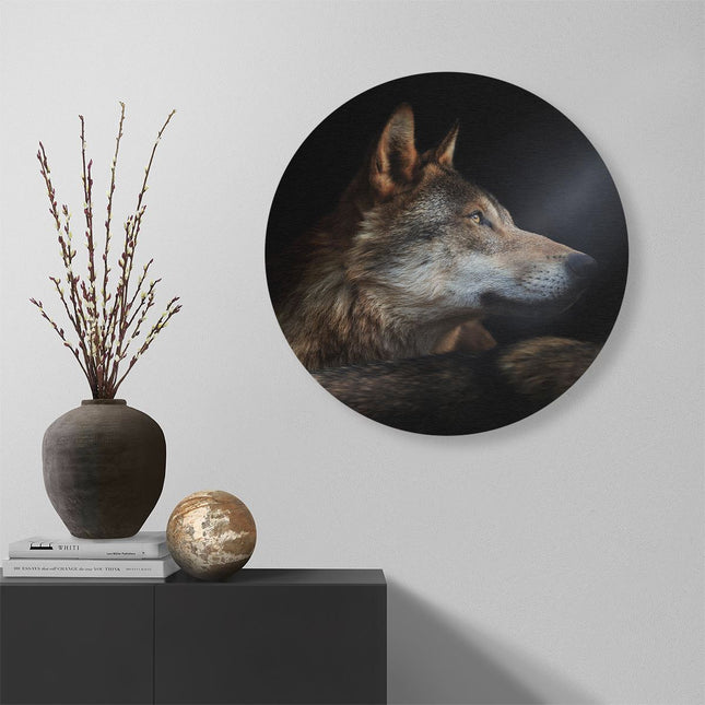 Wandcirkel muur Wolvenkop Met Een Zonnestraal - Wolf