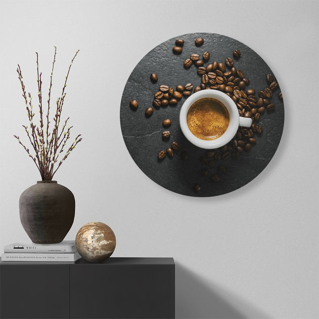Wandcirkel muur Kopje Koffie Met Koffiebonen