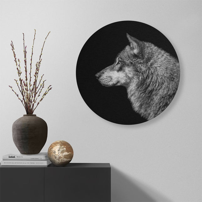 Wandcirkel muur Wolvenkop - Wolf - Zwart Wit