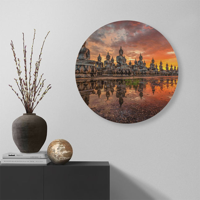 Wandcirkel muur Boeddha Beelden Tijdens Zonsondergang