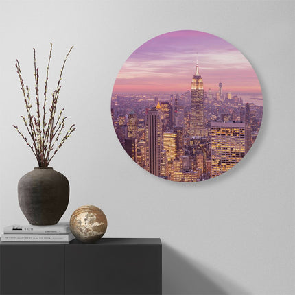 Wandcirkel muur New York Skyline Met Lichten Bij Zonsondergang