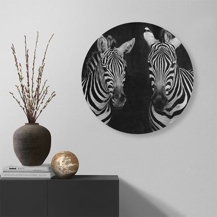 Wandcirkel muur Twee Zebra's - Zwart Wit