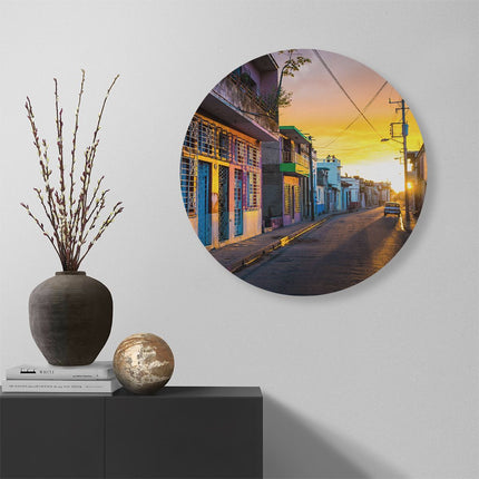 Wandcirkel muur Cuba Kleurrijke Huisjes bij Zonsondergang