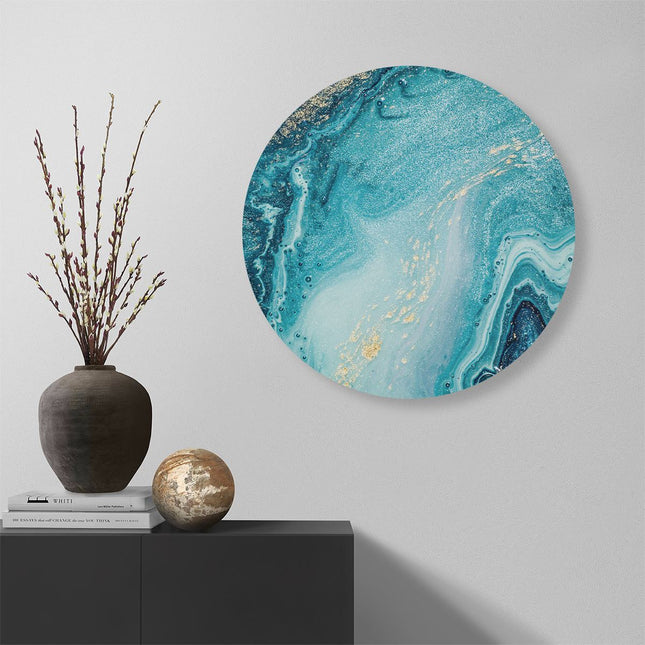 Wandcirkel muur Abstracte Kunst Blauwe Oceaan