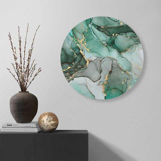 Wandcirkel muur Abstracte Kunst - Blauwe Marmer met Goud