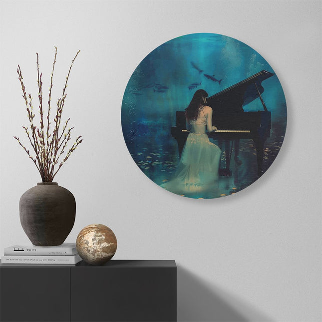 Wandcirkel muur Vrouw die Piano speelt onder Water
