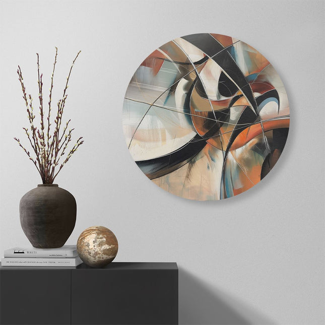 Wandcirkel muur Abstract Kunstwerk met Zwarte, Oranje en Witte Kleuren