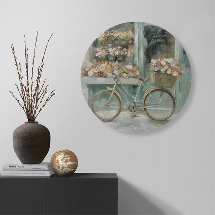 Wandcirkel muur Kunstwerk van een Fiets voor een Bloemenwinkel