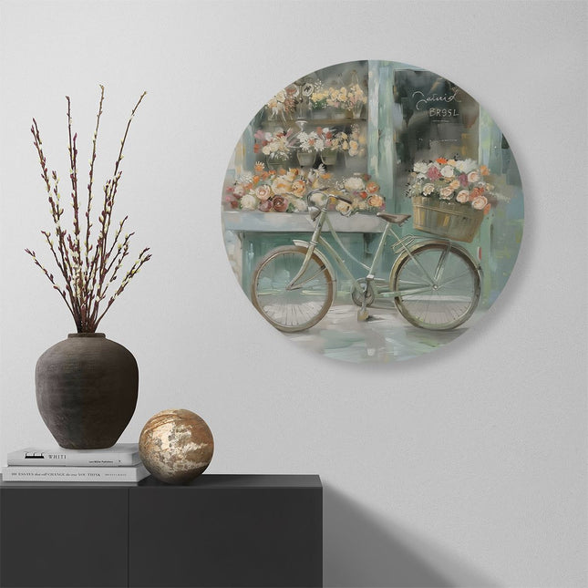 Wandcirkel muur Kunstwerk van een Fiets voor een Bloemenwinkel