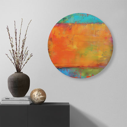 Wandcirkel muur Abstract Kunstwerk met Oranje, Blauwe en Groene Kleuren