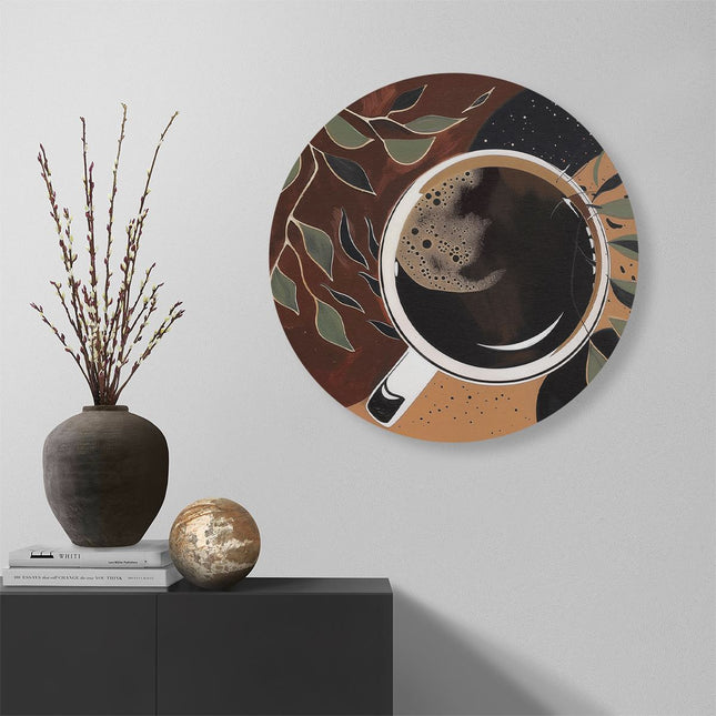 Wandcirkel muur Kopje Koffie met Bladeren