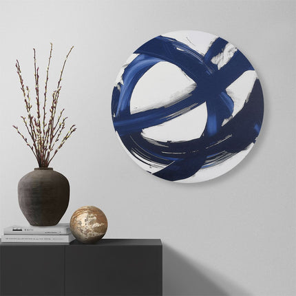 Wandcirkel muur Abstract Kunstwerk met Blauwe en Zwarte Strepen