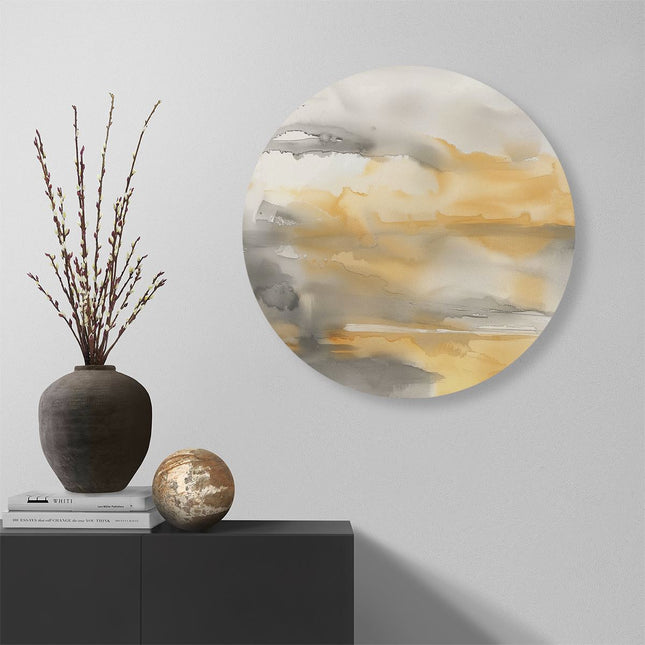 Wandcirkel muur Abstract Kunstwerk van een Gele en Grijze Lucht