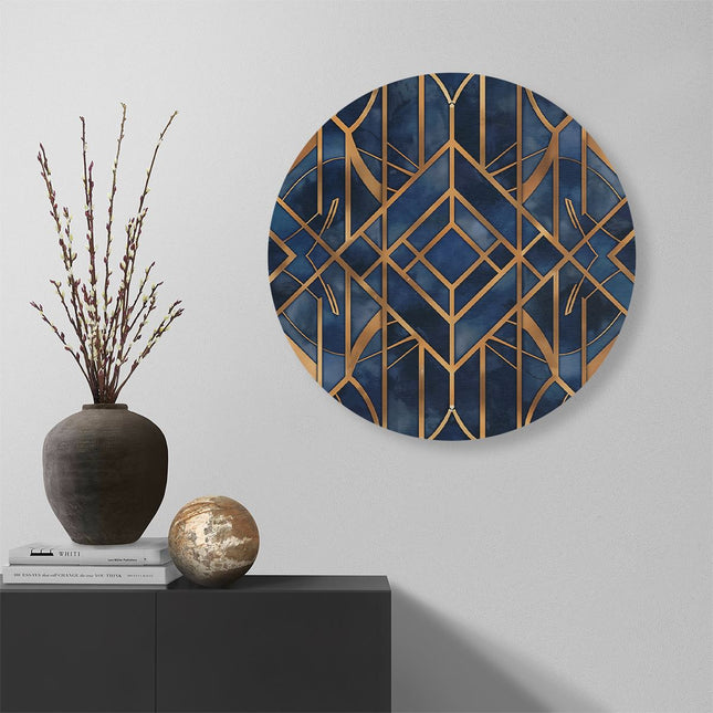 Wandcirkel muur Art Decopatroon in Blauw en Goud