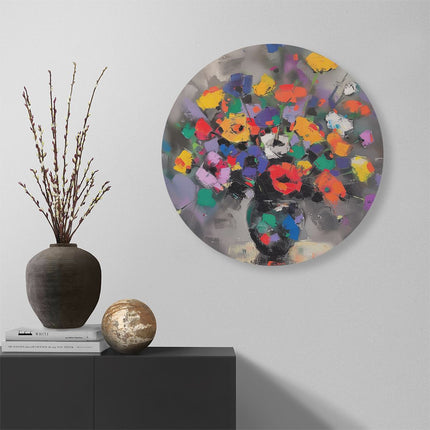 Wandcirkel muur Kunstwerk van Kleurrijke Bloemen in een Vaas