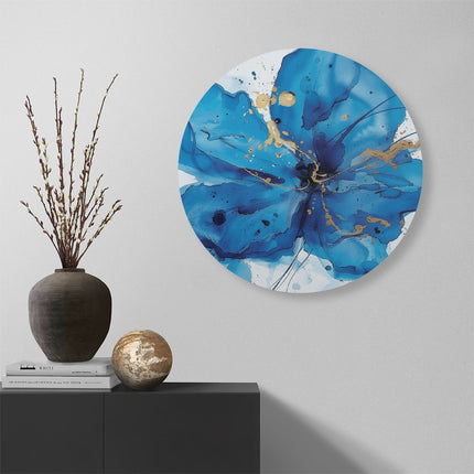 Wandcirkel muur Blauwe Bloem met Gouden Spetters