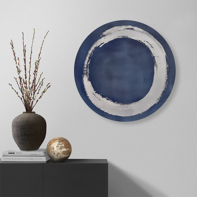 Wandcirkel muur Witte Cirkel op een Blauwe Achtergrond