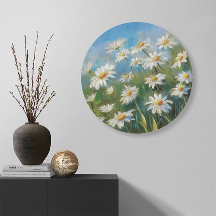 Wandcirkel muur Witte Madeliefjes in een Veld