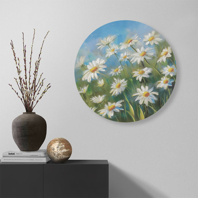 Wandcirkel muur Witte Madeliefjes in een Veld