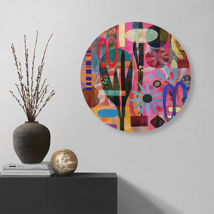Wandcirkel muur Abstract Kunstwerk met veel Verschillende Vormen en Kleuren