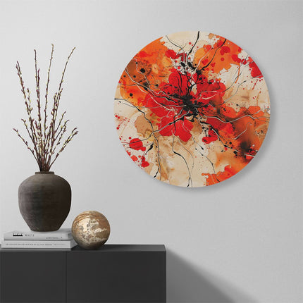 Wandcirkel muur Abstract Kunstwerk met Rode en Zwarte Verfspatten