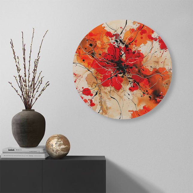 Wandcirkel muur Abstract Kunstwerk met Rode en Zwarte Verfspatten