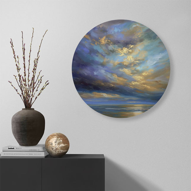 Wandcirkel muur Kunstwerk van een Bewolkte Hemel boven de Oceaan