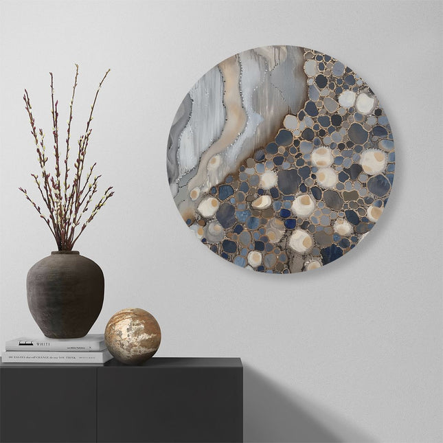 Wandcirkel muur Blauw en Wit Abstract Kunstwerk
