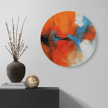 Wandcirkel muur Abstract Kunstwerk met Blauwe en Oranje Kleuren