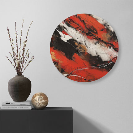 Wandcirkel muur Abstract Kunstwerk met Zwarte en Rode Kleuren