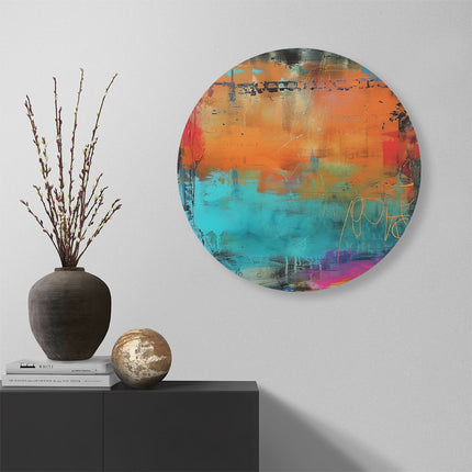 Wandcirkel muur Abstract Kunstwerk met Blauwe, Oranje en Paarse Kleuren