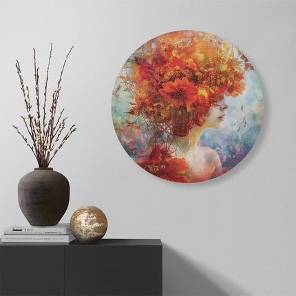 Wandcirkel muur Vrouw met Bloemen in haar Haar