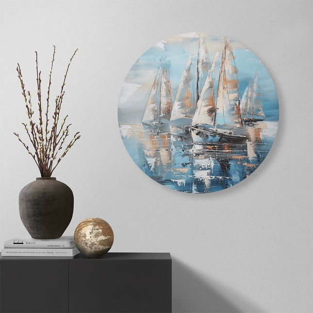 Wandcirkel muur Kunstwerk van Zeilboten op het Water