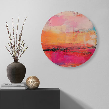 Wandcirkel muur Abstract Kunstwerk met Roze, Oranje en Blauwe Kleuren