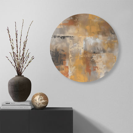 Wandcirkel muur Abstract Kunstwerk in Oranje en Beige