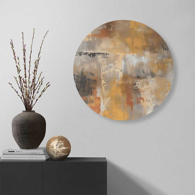 Wandcirkel muur Abstract Kunstwerk in Oranje en Beige