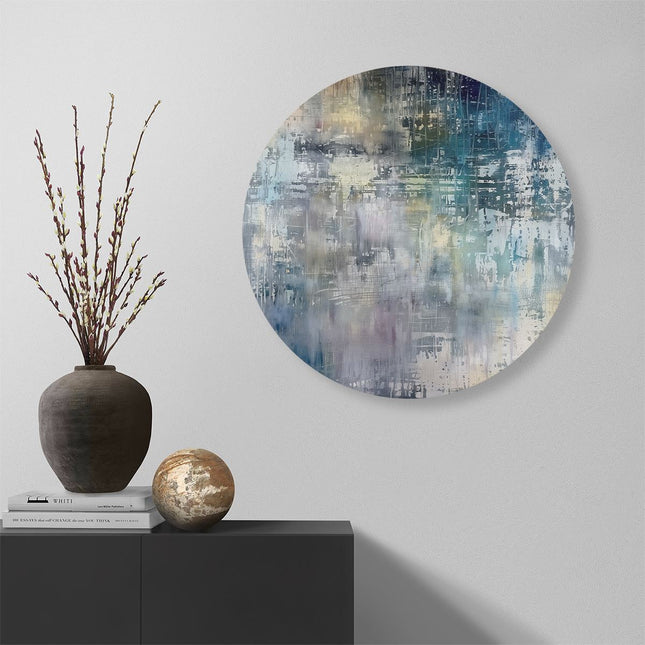 Wandcirkel muur Abstract Kunstwerk met Blauwe en Witte Kleuren