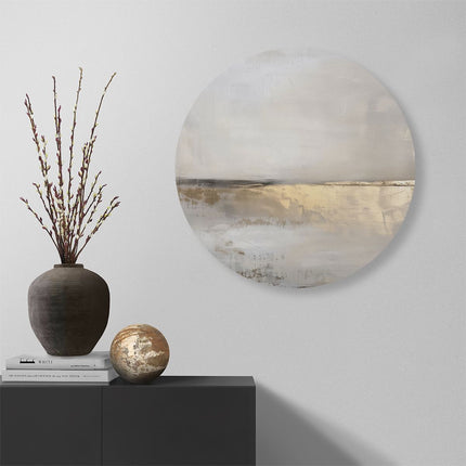 Wandcirkel muur Abstract Kunstwerk met Goud en Beige