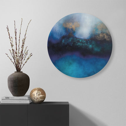Wandcirkel muur Abstract Kunstwerk van Blauw en Goud