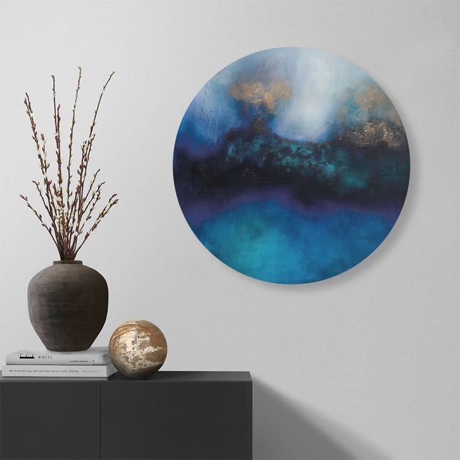 Wandcirkel muur Abstract Kunstwerk van Blauw en Goud