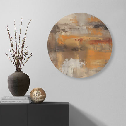 Wandcirkel muur Abstract Kunstwerk in Oranje en Beige