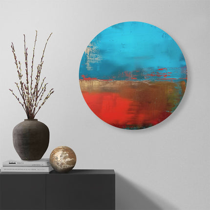 Wandcirkel muur Abstract Kunstwerk met Rode, Blauwe en Gele Kleuren