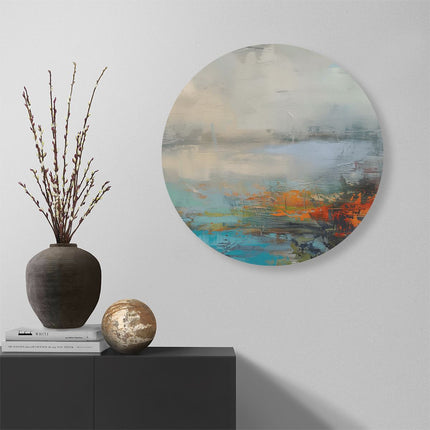 Wandcirkel muur Abstract Kunstwerk met Oranje, Blauwe en Groene Kleuren