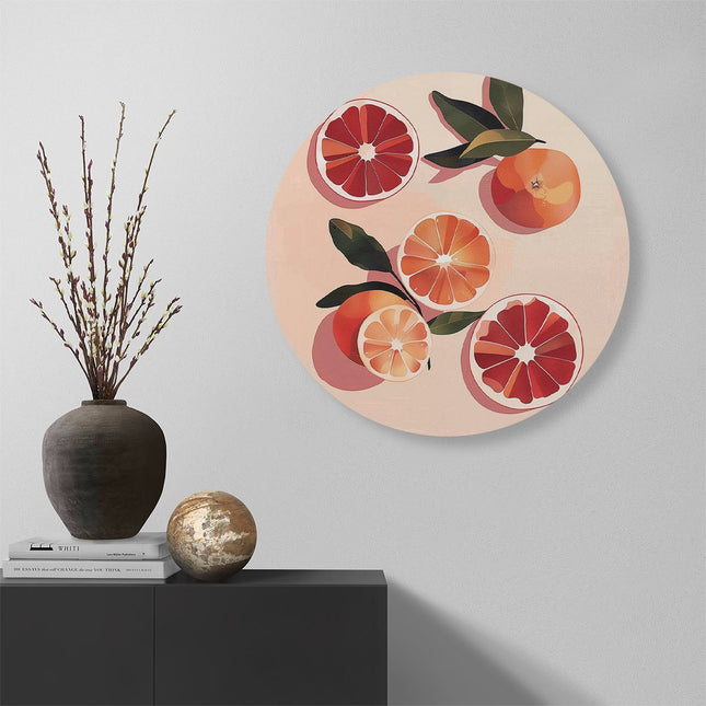 Wandcirkel muur Bosje Grapefruits op een Roze Achtergrond