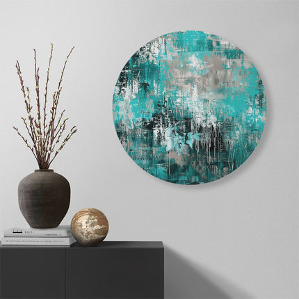 Wandcirkel muur Abstract Kunstwerk in Groenblauw en Zwart