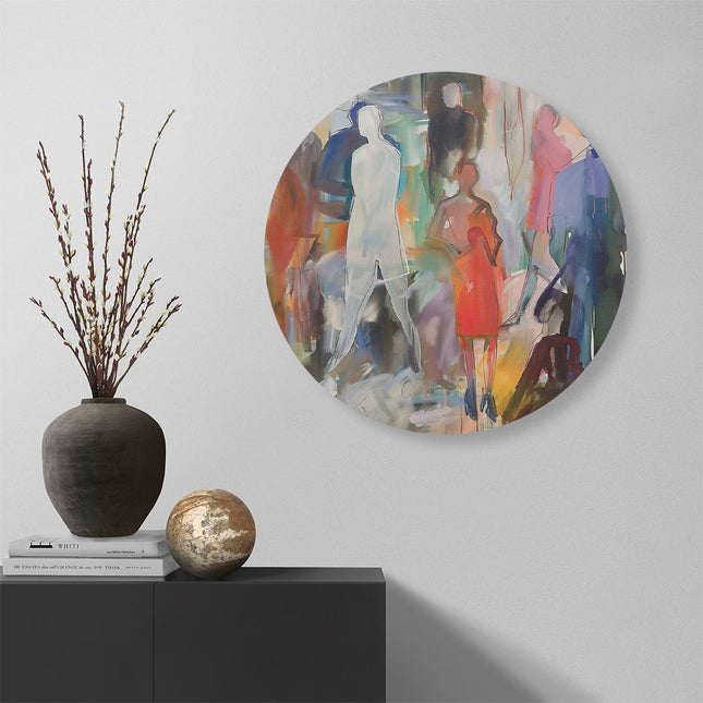 Wandcirkel muur Kunstwerk van Mensen in een Menigte